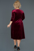 Bordo Midi Dekoltesiz Büyük Beden Kadife Elbise ABK684