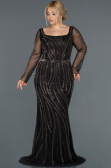 Siyah Sırt Dekolteli Taş İşlemeli Büyük Beden Abiye ABU1225