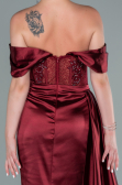 Длинное Атласное Вечернее Платье Бордовый ABU3586