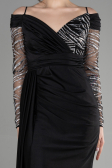 Вечерние Платья Длинный Черный-Серебряный ABU3656
