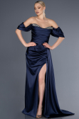 Длинное Атласное Вечернее Платье Темно-синий ABU2661