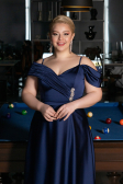 Платья Больших Размеров Длинный Атласный Темно-синий ABU4869
