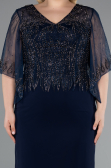 Вечернее платье большого размера Миди Сифон Темно-синий ABK2333