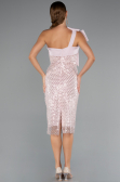 Вечерние Платья Миди Из бисера Пудровый ABK2424