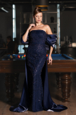 Вечерние Платья Длинный Из бисера Темно-синий ABU5335