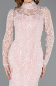 Высокая мода Длинный Кружево Пудровый ABU5462