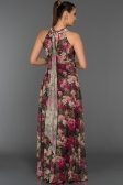 Fuşya Çiçekli Uzun Abiye Elbise GG6953