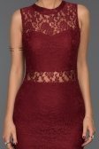 Bordo Mini Dantelli Elbise ES3574