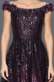 Mürdüm Payetli Kısa Elbise F7365