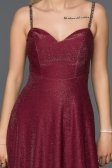 Bordo Simli Uzun Abiye Elbise AB3434