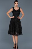 Siyah Dantelli Midi Boy Elbise ABK317