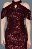 Bordo Payetli Gece Elbisesi ABK323