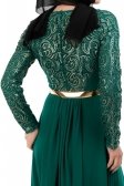 Yeşil-Gold Tesettür Abiye Elbise S3674