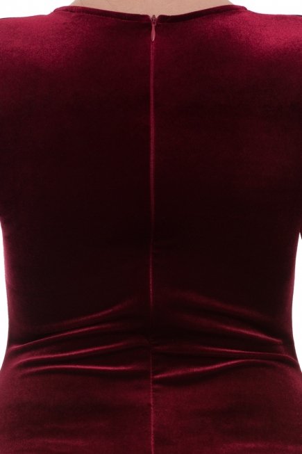 Bordo Kadife Uzun Abiye Elbise T2293
