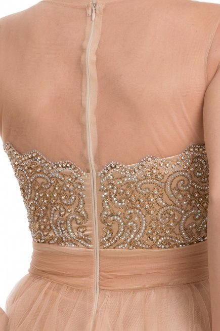 Uzun Gold Abiye Elbise F2375