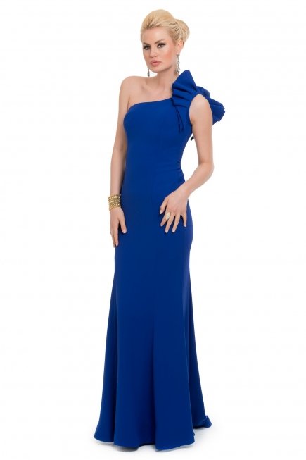 Saks Mavi Balık Abiye Elbise O9136