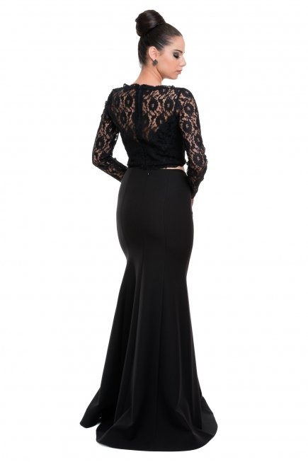 İki Parça Siyah Abiye Elbise C7062