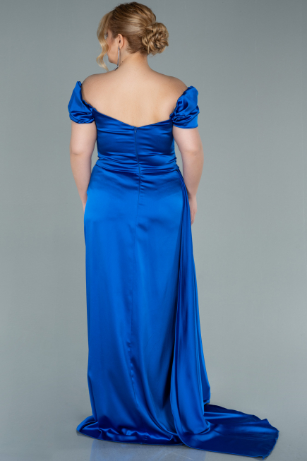 Большое Атласное Платье Ярко-синий ABU1626