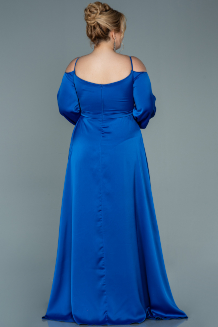 Большое Атласное Платье Ярко-синий ABU2358