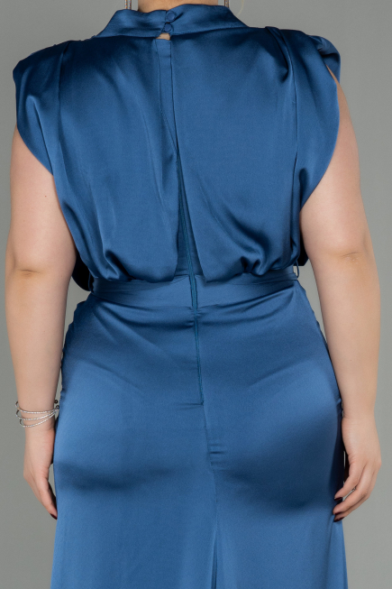 Большое Атласное Платье Индиго ABU2969