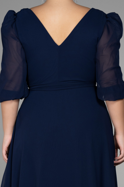 Миди Шифоновое Платье Большого Размера Темно-синий ABK1083