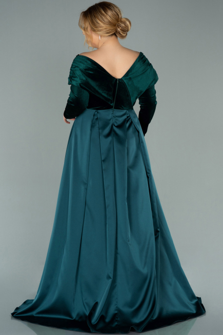Длинное Свободное Вечернее Платье Изумрудно-зеленый ABU2084