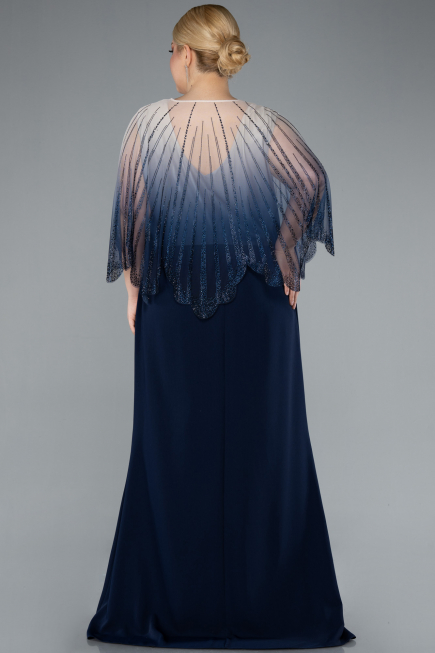 Вечернее платье большого размера Длинный Сифон Темно-синий ABU4820