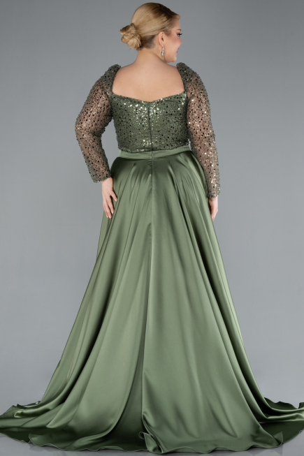 Платья Больших Размеров Длинный Атласный Хаки ABU4670