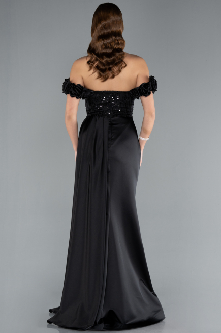 Вечерние Платья Длинный Атласный Черный ABU4895