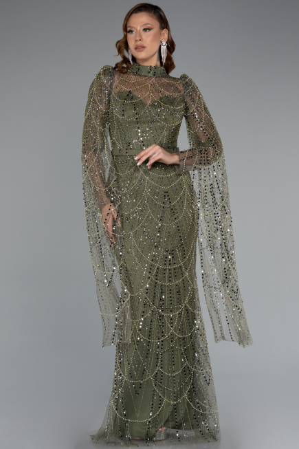 Вечерние Платья Длинный Из бисера Хаки ABU5152