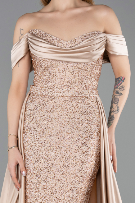 Вечерние Платья Из Бисера Длинный Бежевый ABU5542