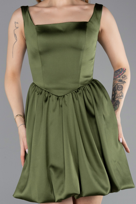 Вечерние Платья Короткий Атласный Хаки ABK2529