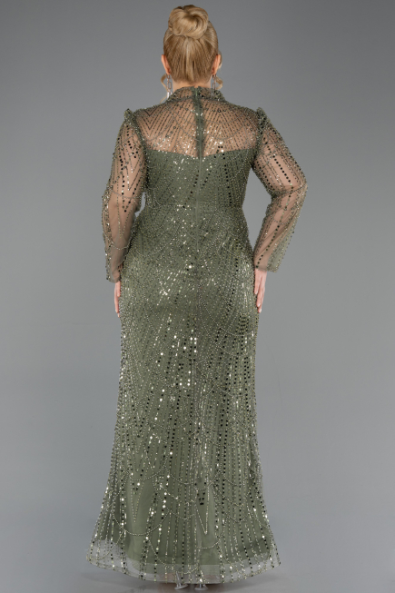 вечернее платье большого размера Длинный Из бисера Хаки ABU5643