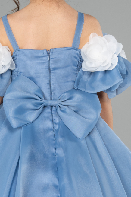 Детские свадебные платья Длинный Атласный Синий ABG182