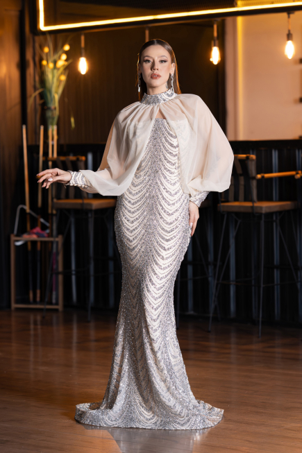 Вечерние Платья Русалка Длинный Чешуйчатый Бежевый ABU5947