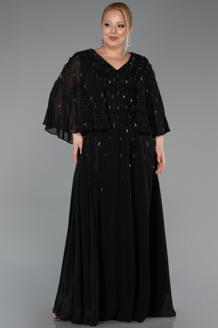 Вечернее платье большого размера Длинный Сифон Черный ABU6066