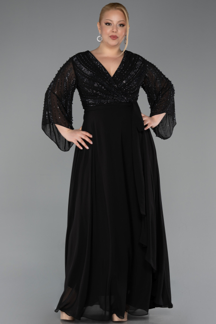 Вечернее платье большого размера Длинный Сифон Черный ABU6067