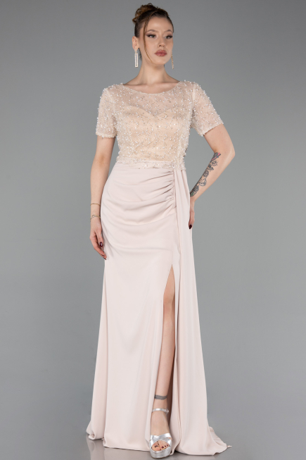 Вечерние Платья Длинный Кружево Бежевый ABU6100