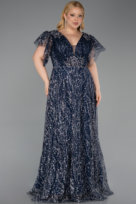 Платье Для Помолвки Большого Размера Длинный Темно-синий ABU5872