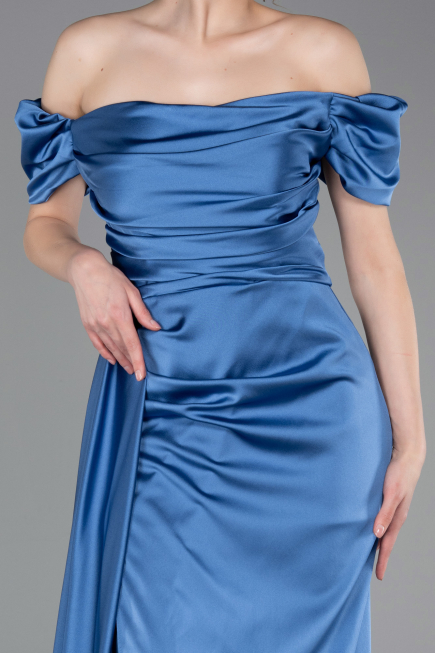 Длинное Атласное Платье Для Помолвки Индиго ABU1606