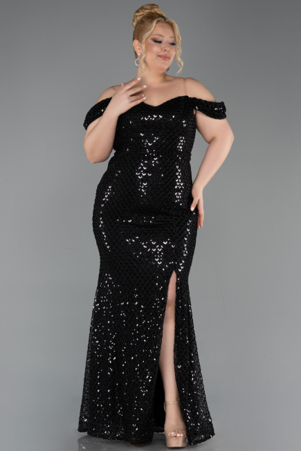 вечернее платье большого размера Длинный Чешуйчатый Черный ABU6098