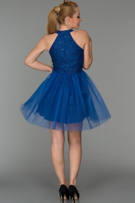 Mini Saks Mavi Mezuniyet Elbisesi ES3578