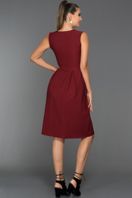 Bordo Dekoltesiz Elbise D9215