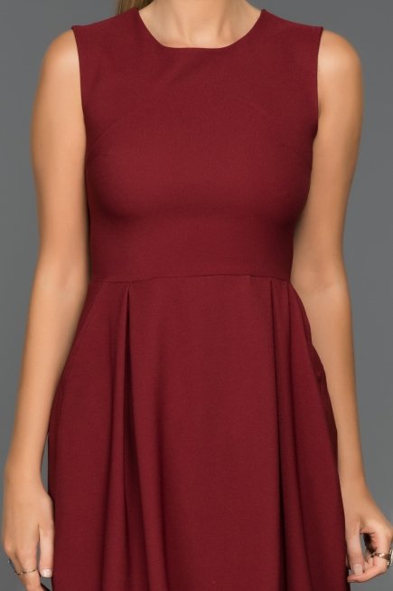 Bordo Dekoltesiz Elbise D9215