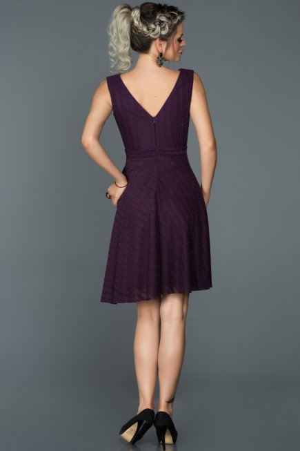 Violet V Yaka Kısa Elbise ABK069