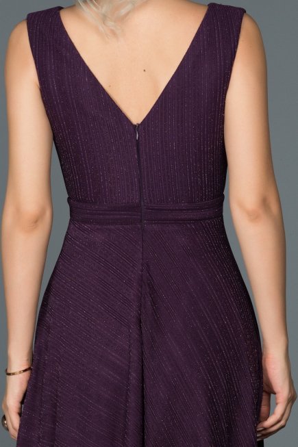 Violet V Yaka Kısa Elbise ABK069
