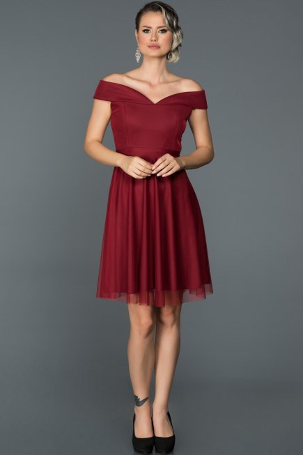 Bordo Kayık Yaka Mezuniyet Elbisesi ABK015