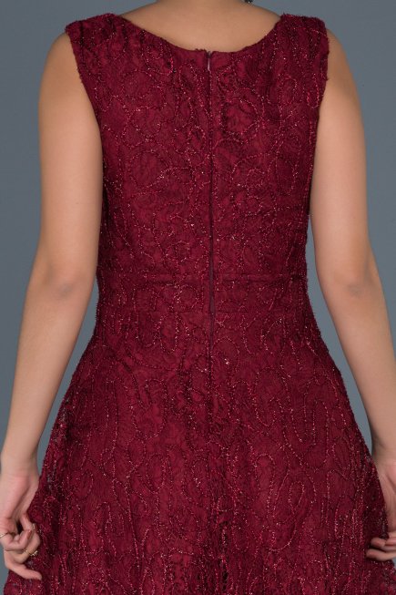 Bordo Dantelli Midi Boy Elbise ABK317